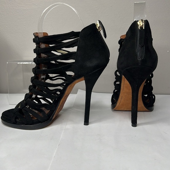 Givenchy Sz 38.5 Black Suede High Heel Peep Toe Strappy Back Zip Sandals Booties - Picture 3 of 11